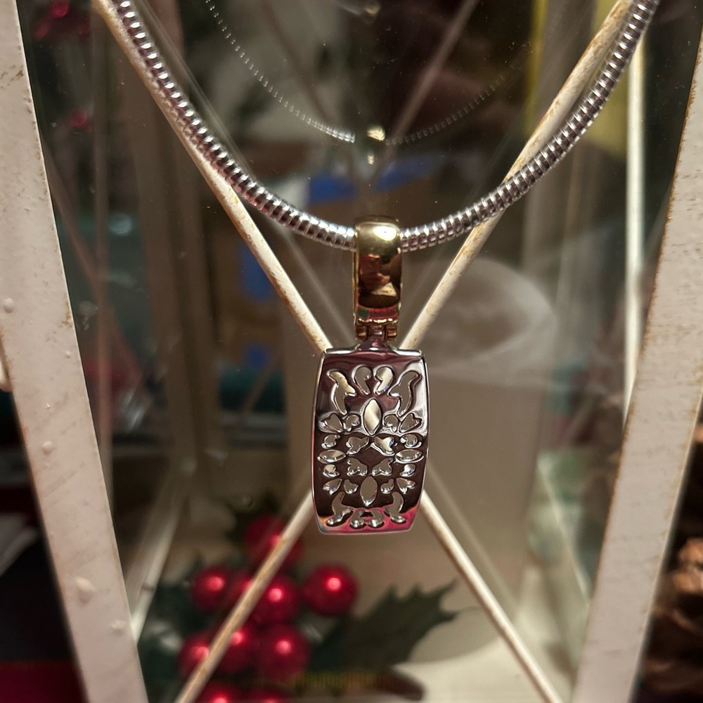 Premier Designs Silver Tone Snake Chain Necklace with Two Tone Filigree Pendant